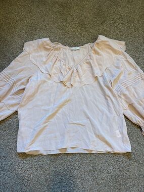 Joie Blush Ruffle V-Neck Pintuck Blouse